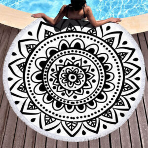 Round Beach Towel Black Mandala