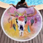 Bull Skull Sheep round beach towel